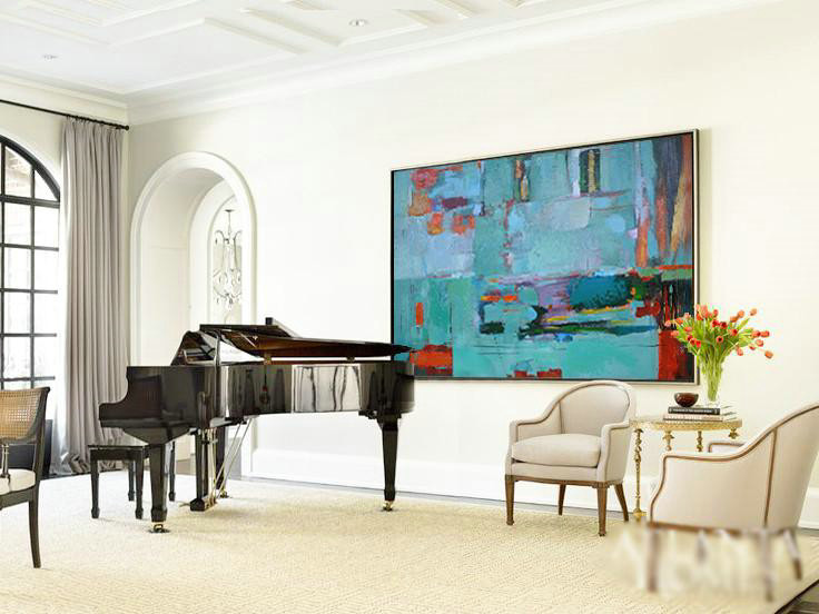Original Extra Large Wall Art,Horizontal Palette Knife Contemporary Art,Original Art Acrylic Painting,Lake Blue,Red,Purple.etc